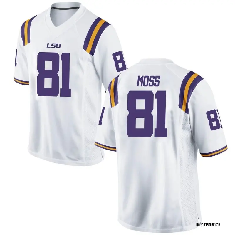 RSA Thaddeus Moss Signed LSU College White Football Jersey (Beckett)